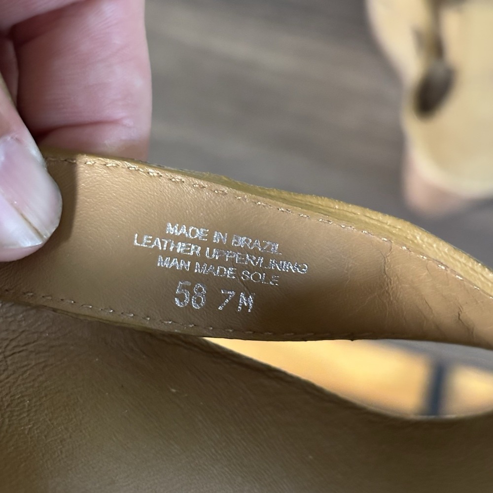 Pre-owned Tory‎ Burch Women's Tan Leather High Heel Wedge Sandals Sz 7M - Picture 4 of 6